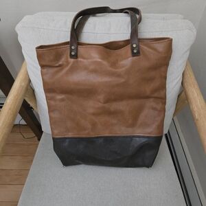 Brown and Black Leather Tote Bag